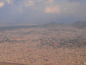 Aerial view of the small town: Mexico City